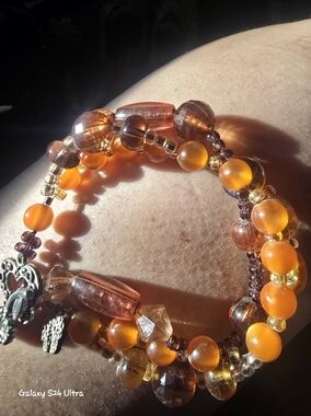 Handcrafted Orange Glass Bead Wrap Bracelet - Unbranded